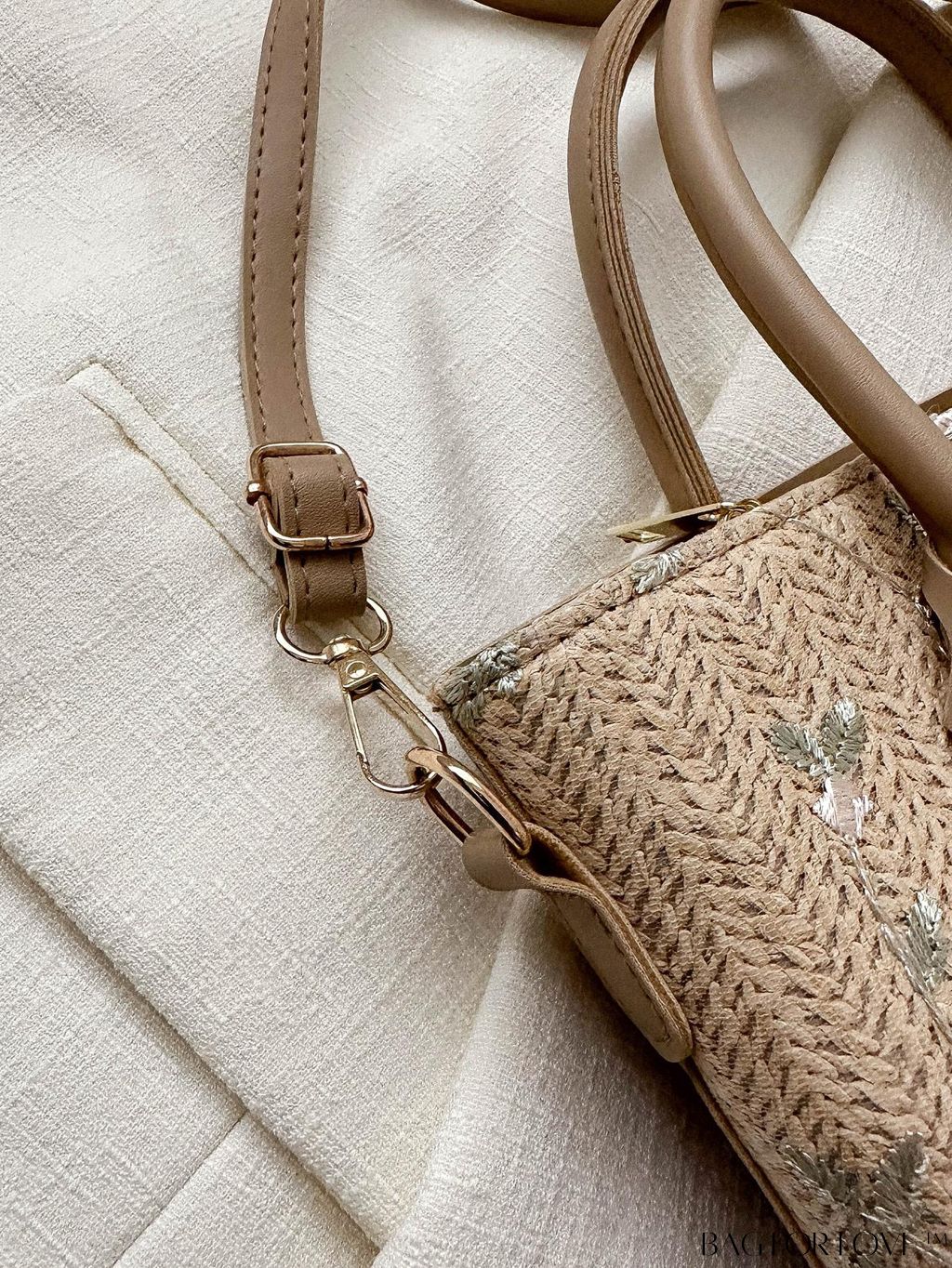 BagForLove - Stylish Straw Bag with Embroidered Floral Design and Letter Tape Decoration