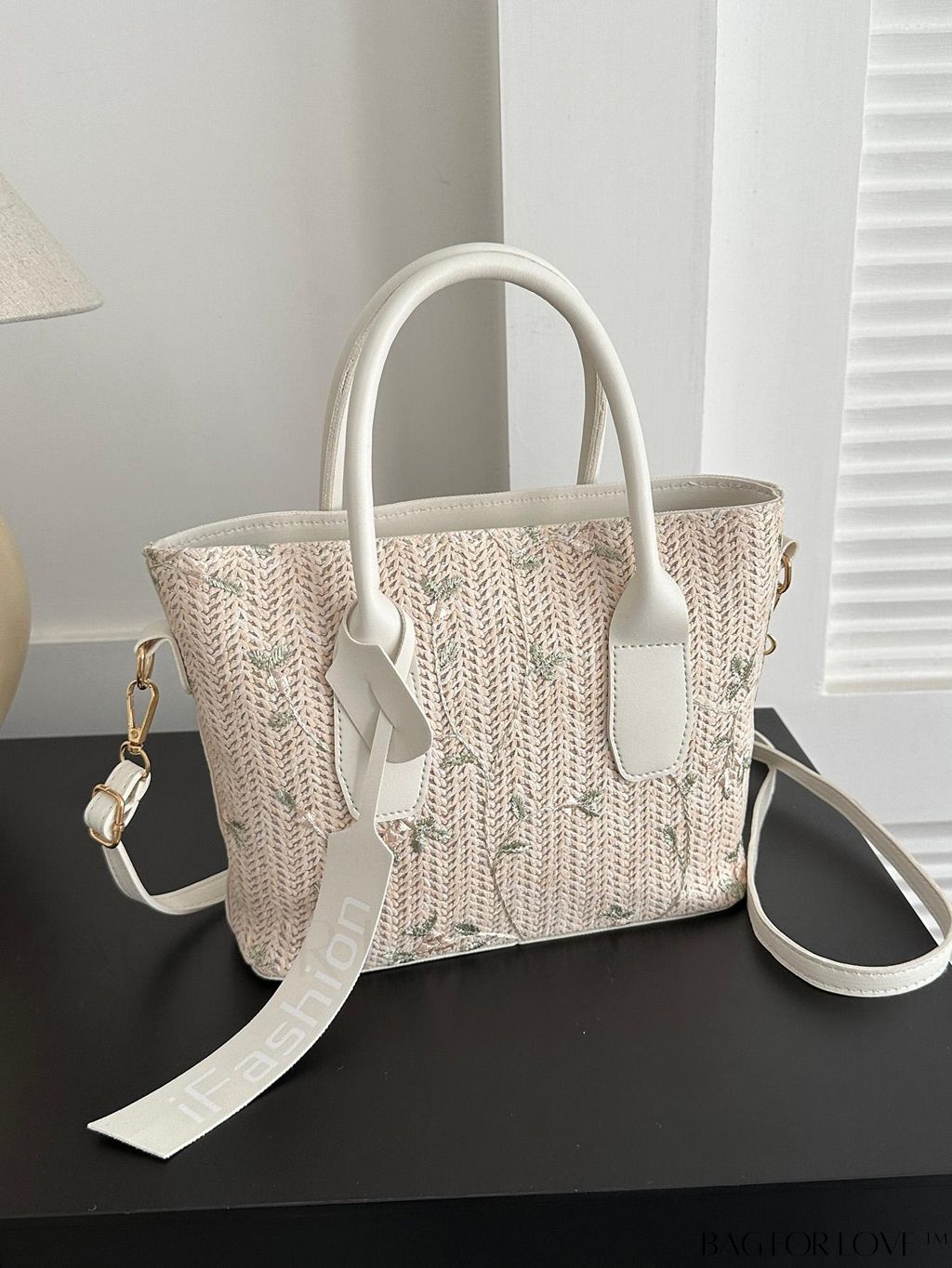 BagForLove - Stylish Straw Bag with Embroidered Floral Design and Letter Tape Decoration
