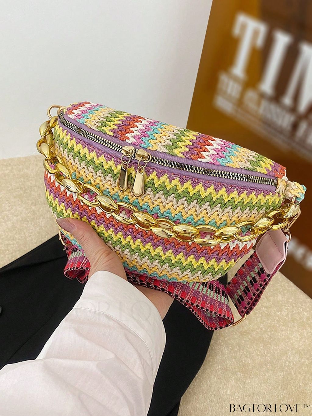 BagForLove - Chic Retro Chain Waist Bag with Colorblock Design - Compact and Stylish