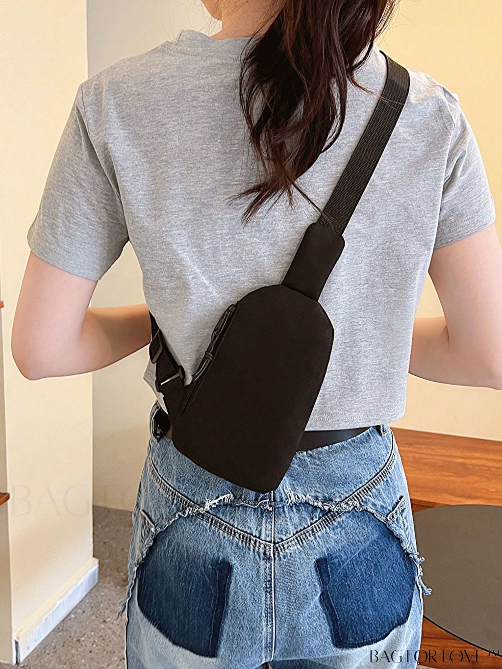 BagForLove - Black Minimalist Sling Bag with Zip Closure - Compact & Stylish