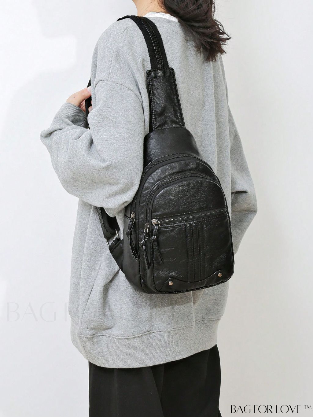 BagForLove - Stylish Black Studded Sling Bag with Adjustable Strap for Everyday Use