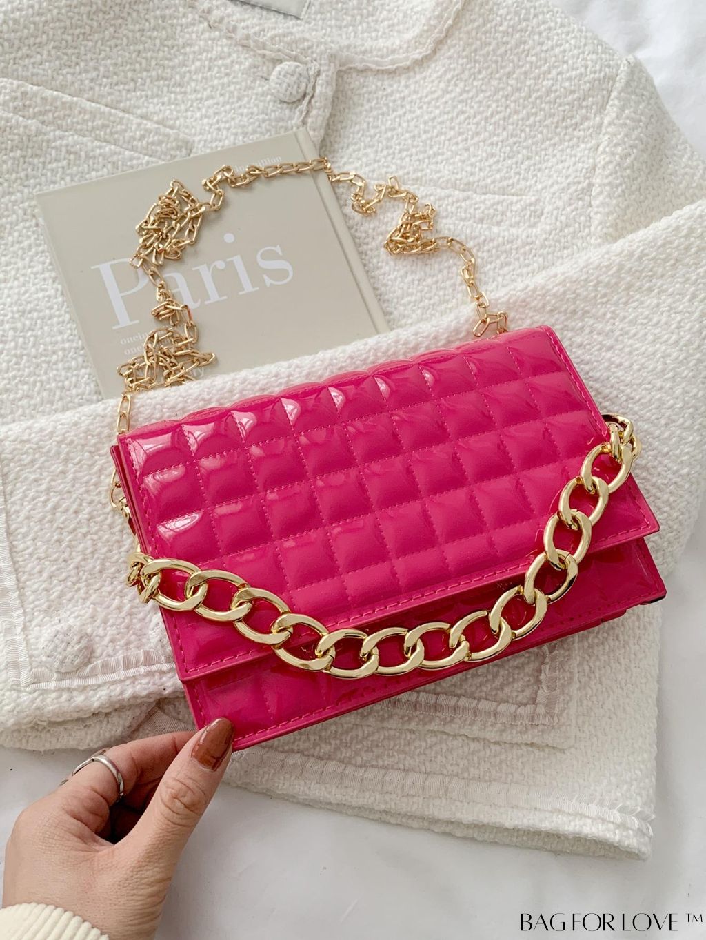 BagForLove - Chic Yellow Plaid Patent Leather Square Bag with Handle & Shoulder Strap