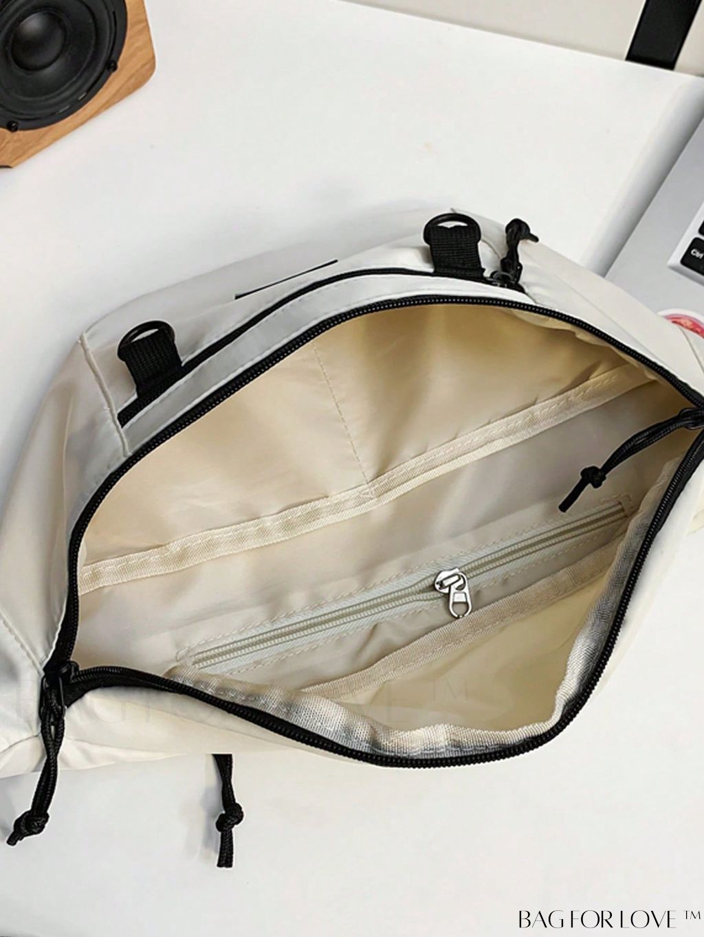 BagForLove - Adjustable Strap White Fanny Pack with Letter Patch - Perfect for Daily Use