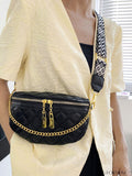 BagForLove - Fashionable Adjustable Quilted Fanny Pack with Chain Detail and Adjustable Strap