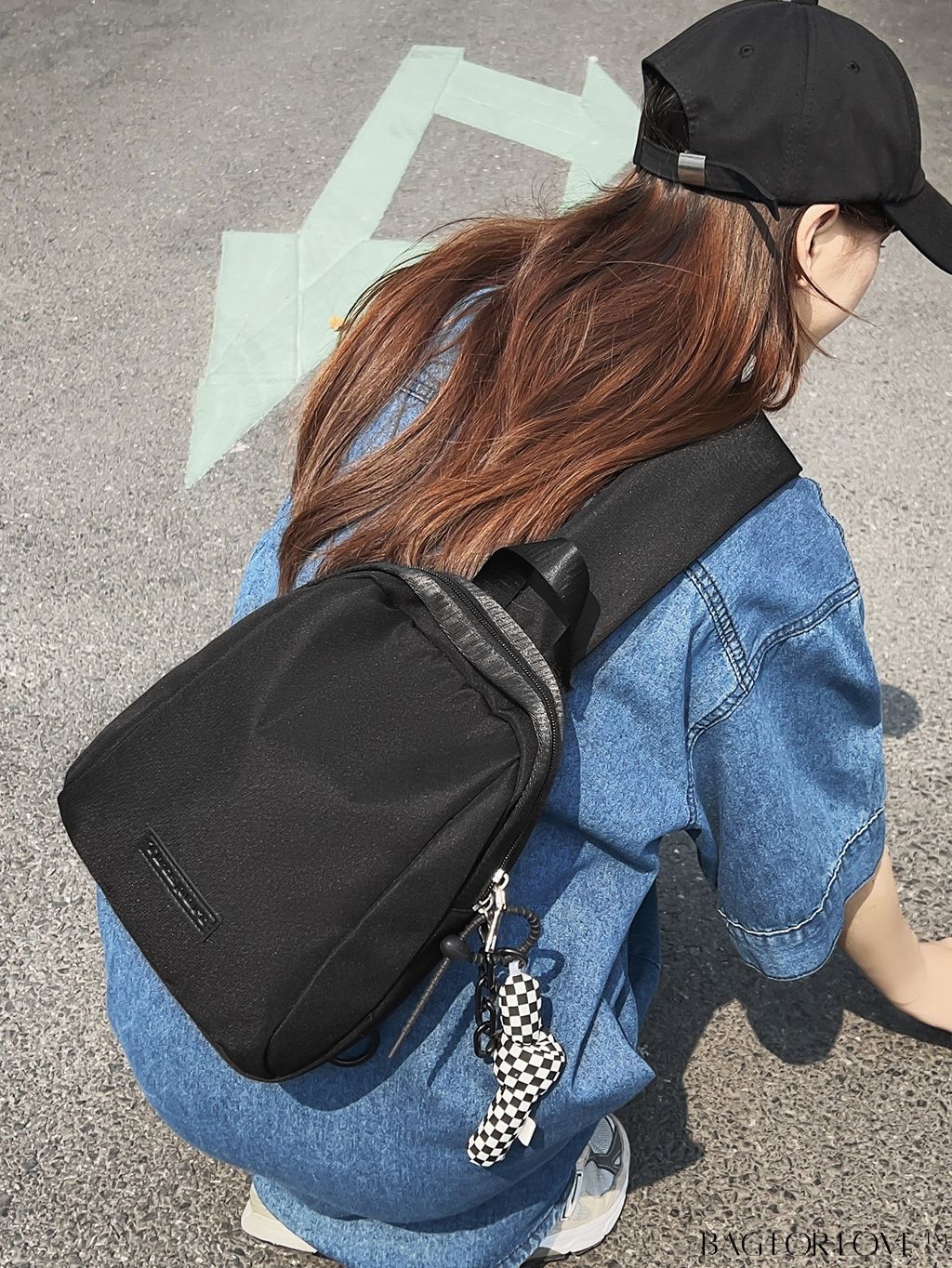 BagForLove - Pendant-Adorned Compact Chest Bag in Solid Color