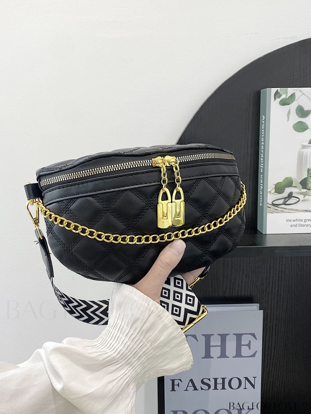BagForLove - Fashionable Adjustable Quilted Fanny Pack with Chain Detail and Adjustable Strap