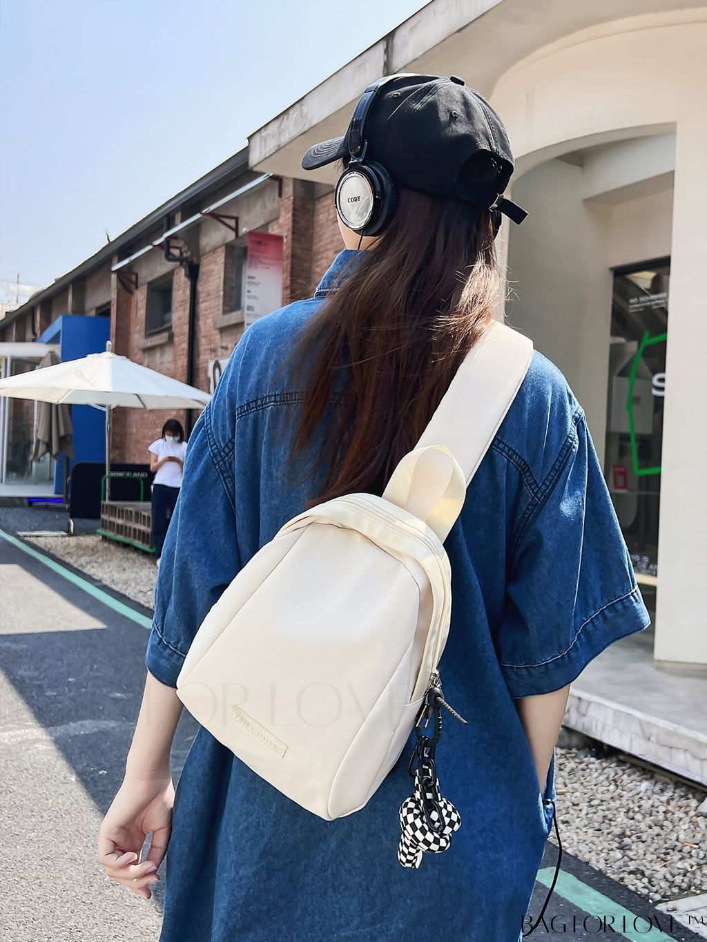 BagForLove - Pendant-Adorned Compact Chest Bag in Solid Color