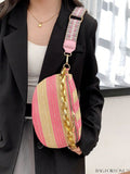 BagForLove - Patterned Chain-Decorated Small Straw Bag with Adjustable Strap for Vacation