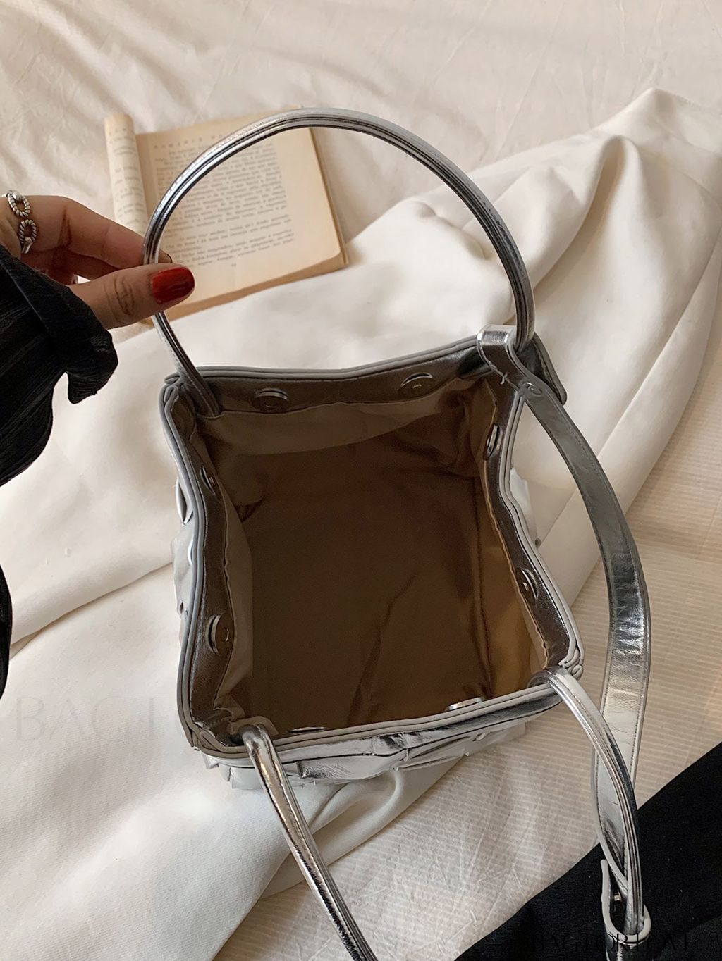 BagForLove - Versatile Silver Crossbody Bucket Bag with Fashionable Woven Design, for Trendy Style.