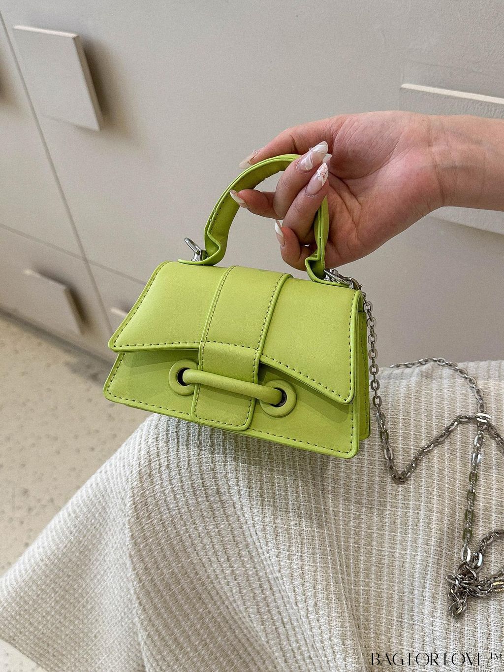 BagForLove - Compact Metal Square Flap Bag with Solid Color and Top Handle