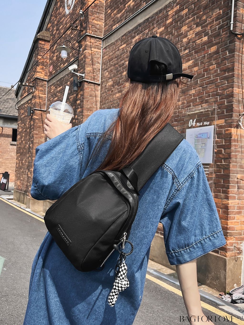 BagForLove - Pendant-Adorned Compact Chest Bag in Solid Color