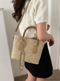 BagForLove - Stylish Straw Bag with Embroidered Floral Design and Letter Tape Decoration
