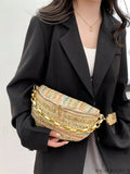 BagForLove - Patterned Chain-Decorated Small Straw Bag with Adjustable Strap for Vacation
