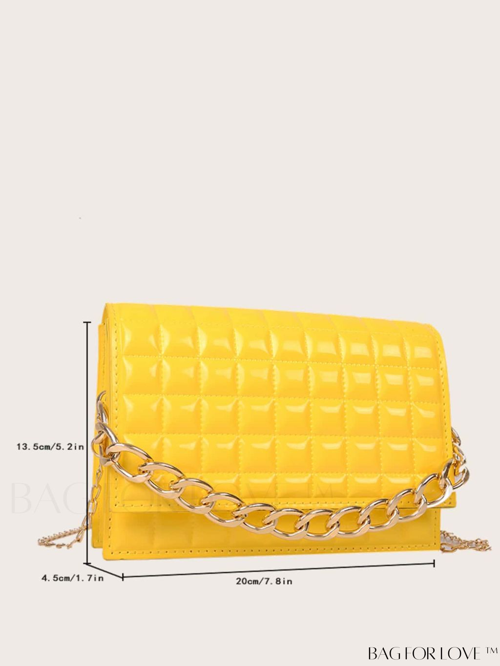 BagForLove - Chic Yellow Plaid Patent Leather Square Bag with Handle & Shoulder Strap