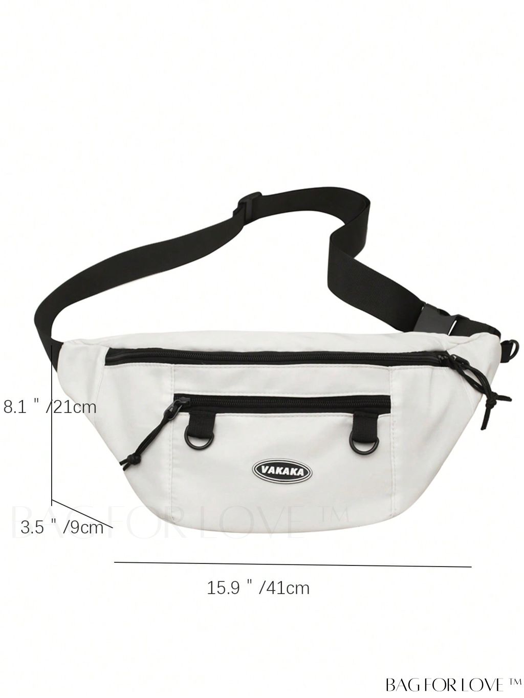 BagForLove - Adjustable Strap White Fanny Pack with Letter Patch - Perfect for Daily Use