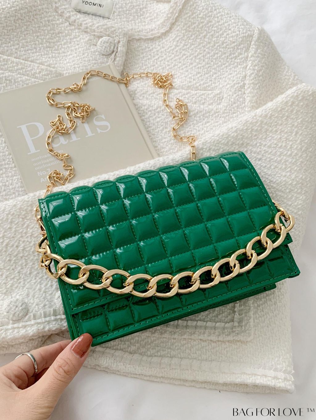 BagForLove - Chic Yellow Plaid Patent Leather Square Bag with Handle & Shoulder Strap