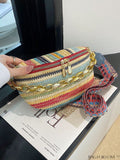 BagForLove - Patterned Chain-Decorated Small Straw Bag with Adjustable Strap for Vacation