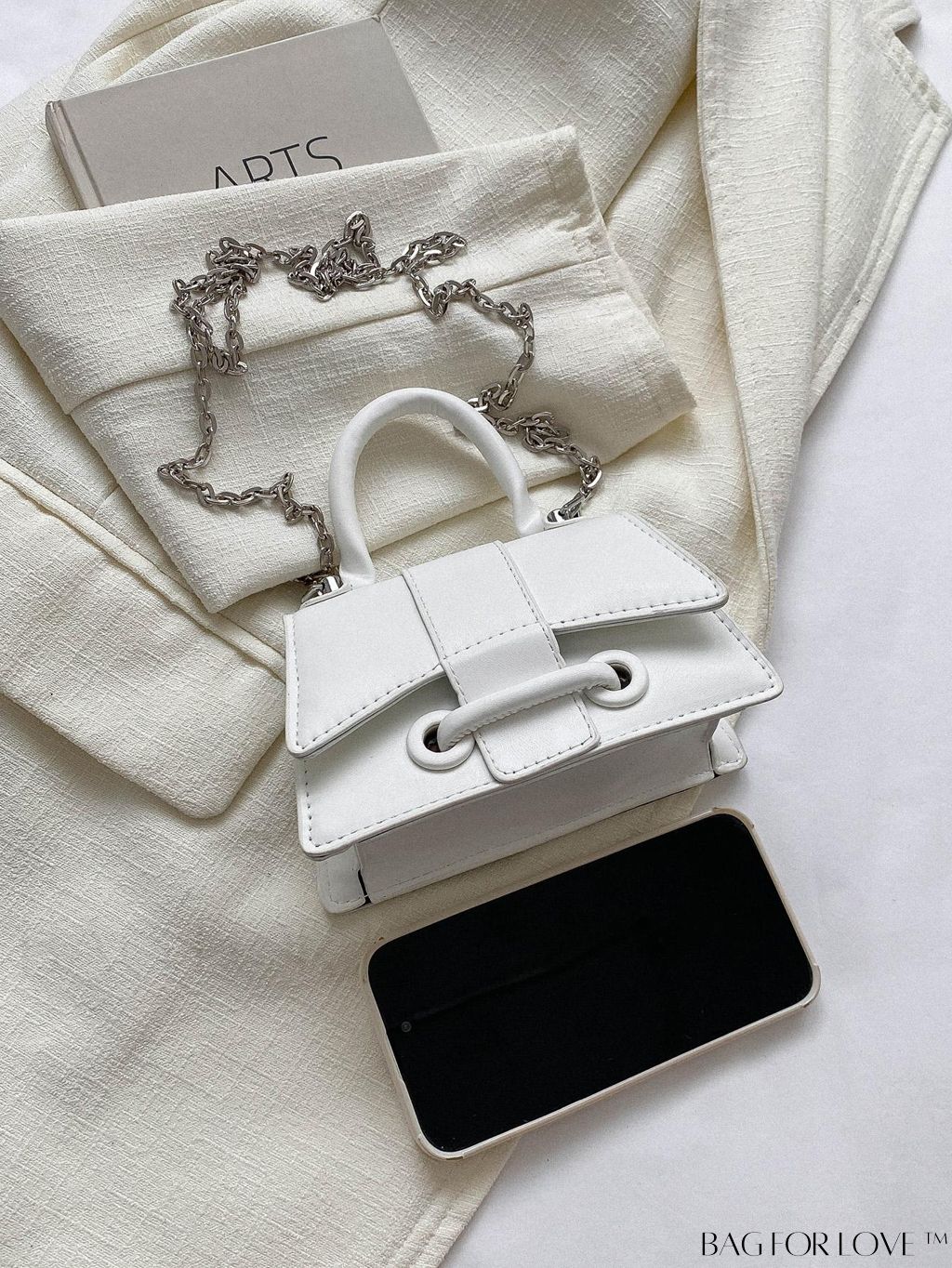 BagForLove - Compact Metal Square Flap Bag with Solid Color and Top Handle