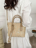 BagForLove - Stylish Straw Bag with Embroidered Floral Design and Letter Tape Decoration