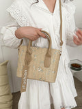 BagForLove - Stylish Straw Bag with Embroidered Floral Design and Letter Tape Decoration