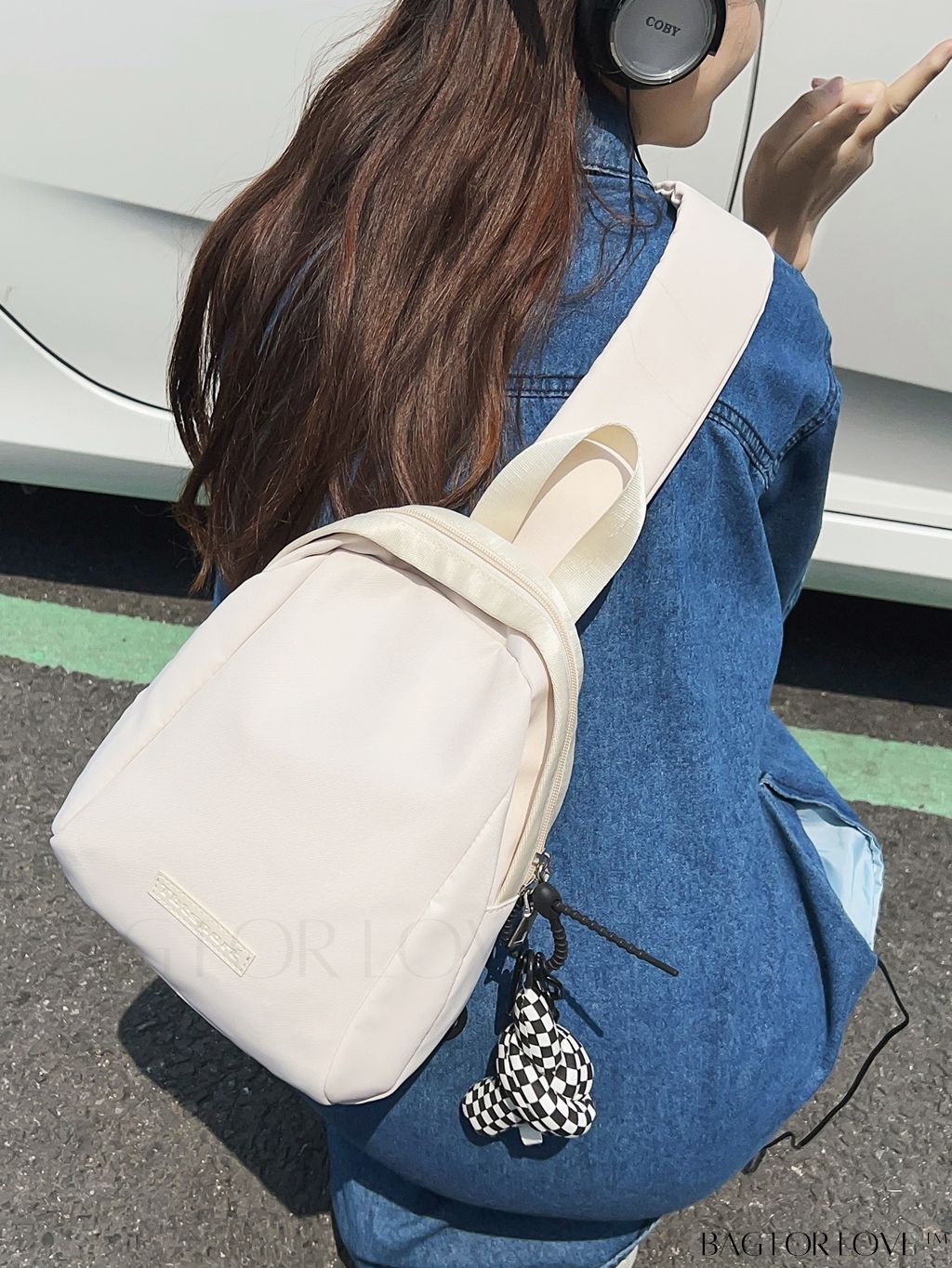 BagForLove - Pendant-Adorned Compact Chest Bag in Solid Color