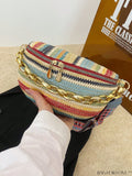 BagForLove - Patterned Chain-Decorated Small Straw Bag with Adjustable Strap for Vacation