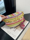 BagForLove - Patterned Chain-Decorated Small Straw Bag with Adjustable Strap for Vacation