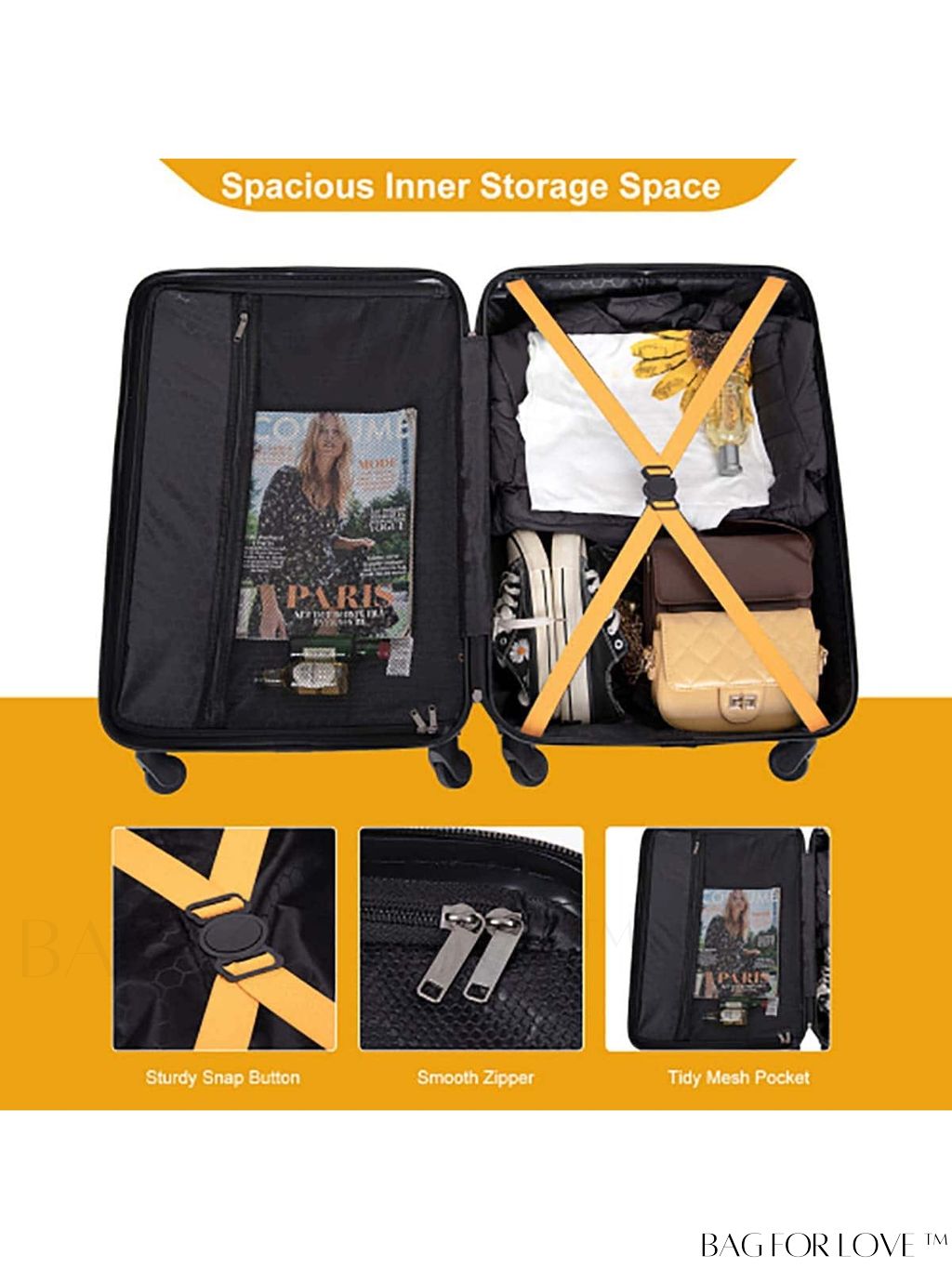 BagForLove - Lightweight 3-Piece ABS Luggage Sets with Hooks - Ideal for Travel and Business (20/24/28in)