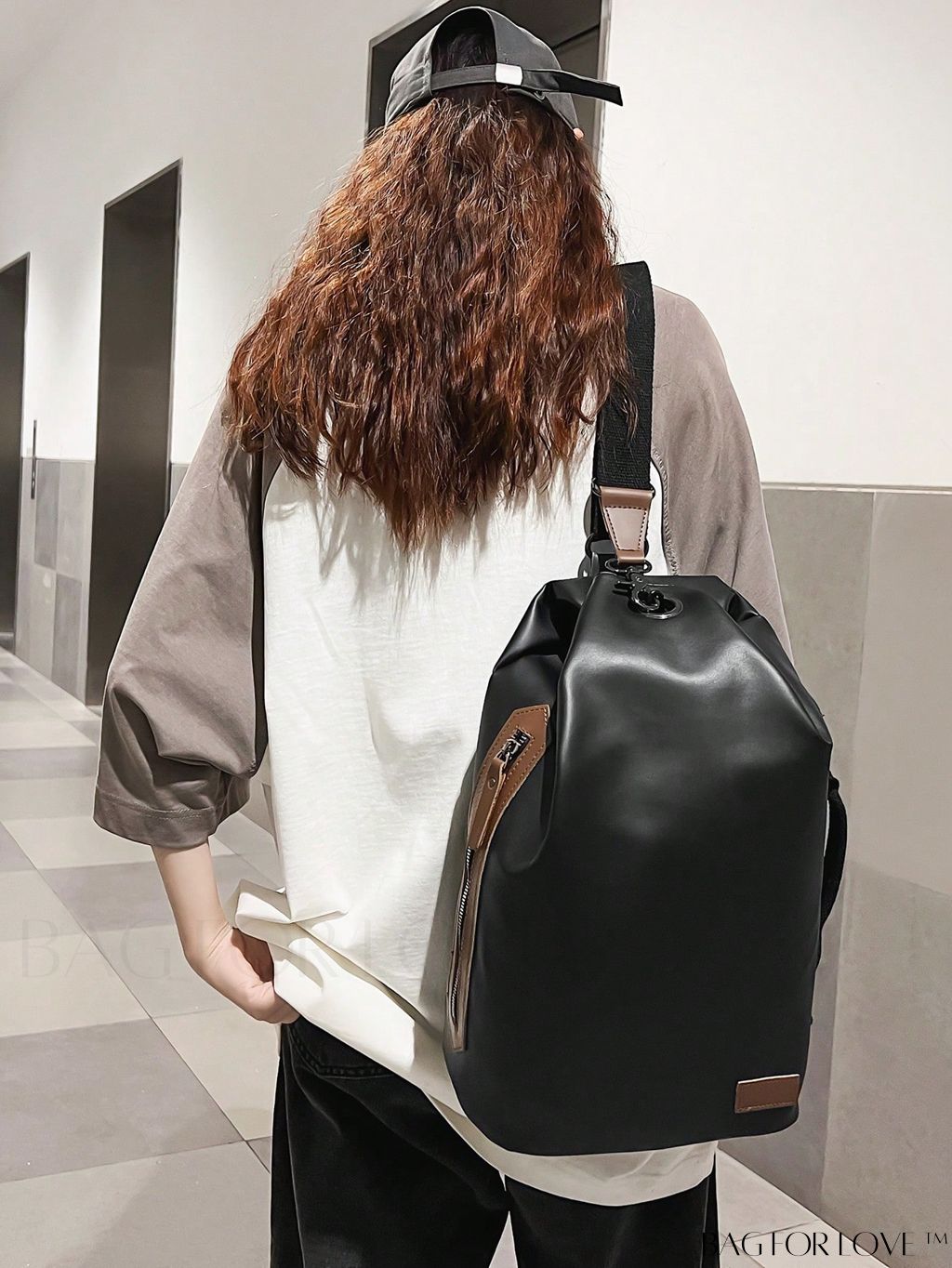 BagForLove - Medium Black Unisex Sling Bag with Decorative Patch Design