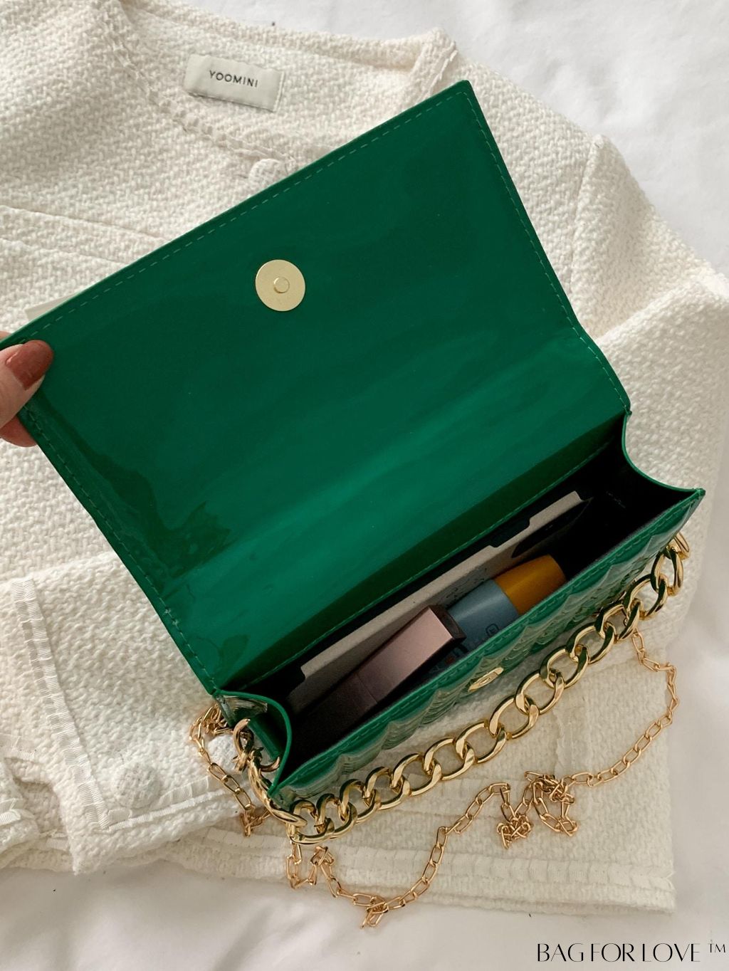 BagForLove - Chic Yellow Plaid Patent Leather Square Bag with Handle & Shoulder Strap