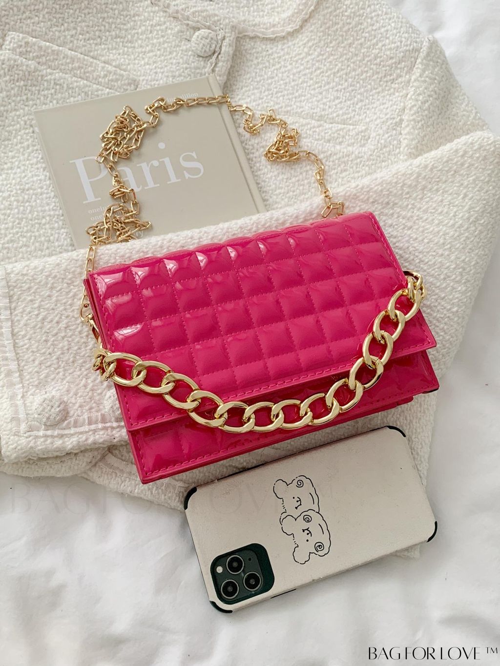 BagForLove - Chic Yellow Plaid Patent Leather Square Bag with Handle & Shoulder Strap