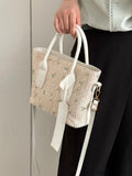 BagForLove - Stylish Straw Bag with Embroidered Floral Design and Letter Tape Decoration