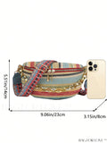 BagForLove - Patterned Chain-Decorated Small Straw Bag with Adjustable Strap for Vacation