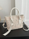 BagForLove - Stylish Straw Bag with Embroidered Floral Design and Letter Tape Decoration