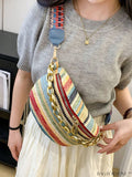 BagForLove - Patterned Chain-Decorated Small Straw Bag with Adjustable Strap for Vacation
