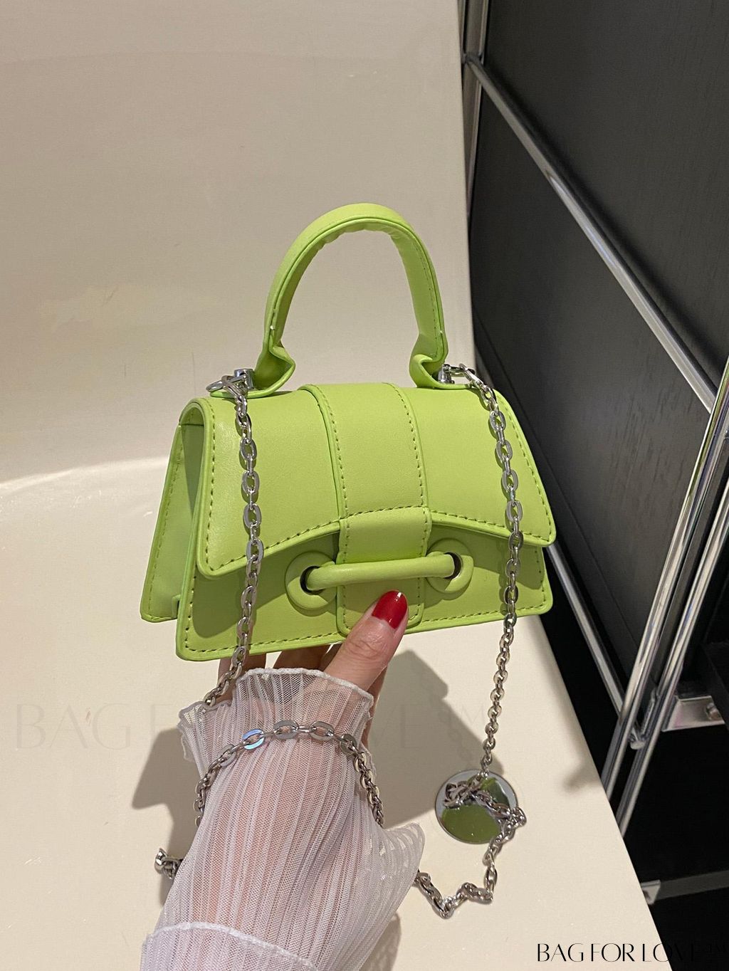 BagForLove - Compact Metal Square Flap Bag with Solid Color and Top Handle