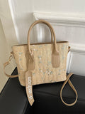 BagForLove - Stylish Straw Bag with Embroidered Floral Design and Letter Tape Decoration