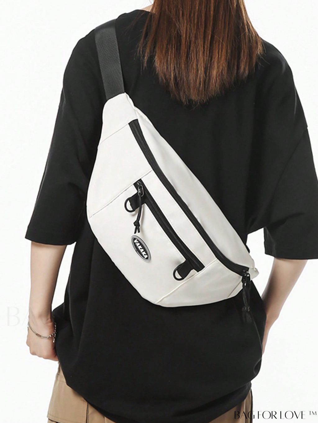 BagForLove - Adjustable Strap White Fanny Pack with Letter Patch - Perfect for Daily Use