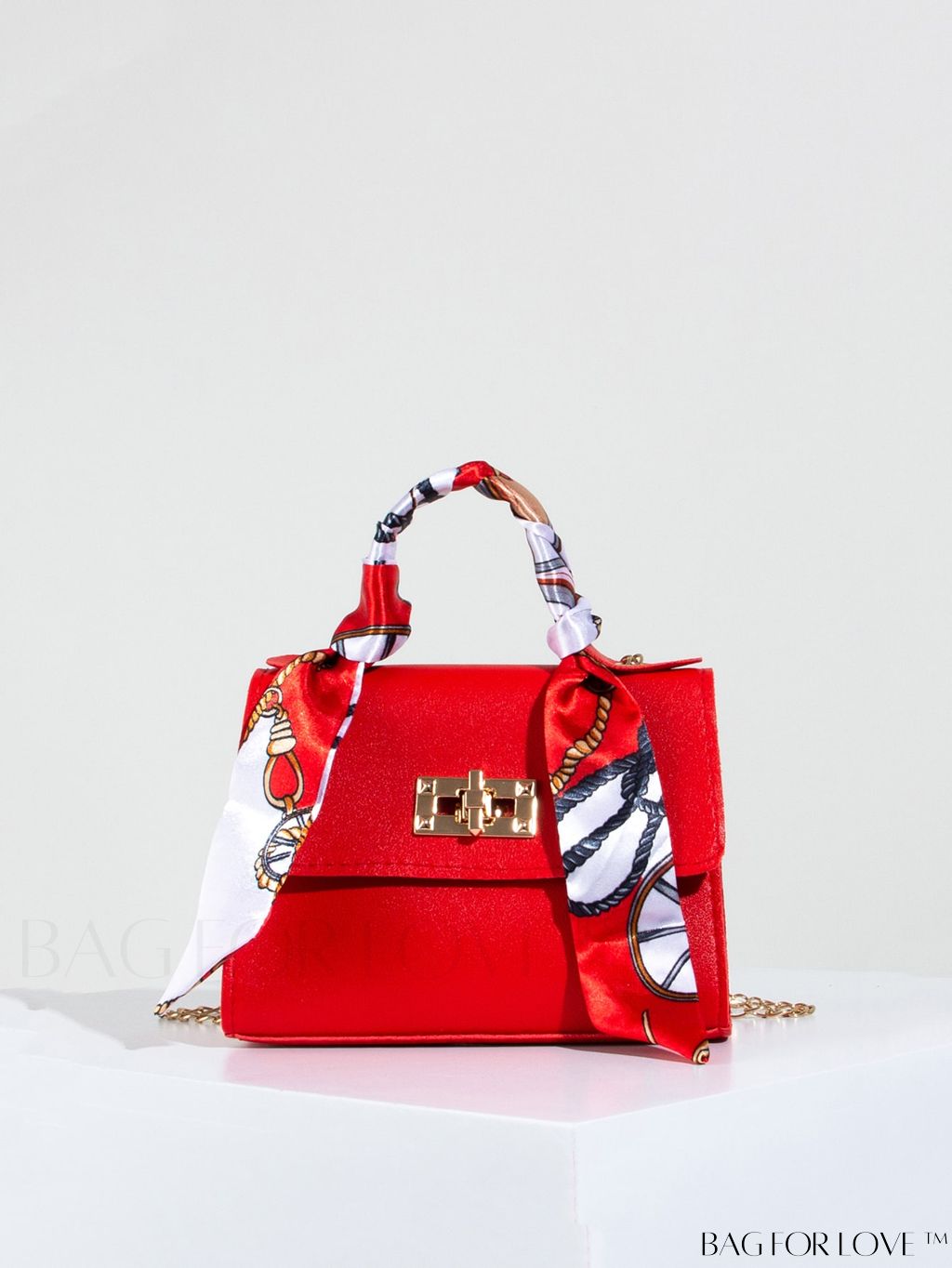 BagForLove - Neon Red Twilly Scarf Design Square Bag - Mini, Stylish, and Versatile!