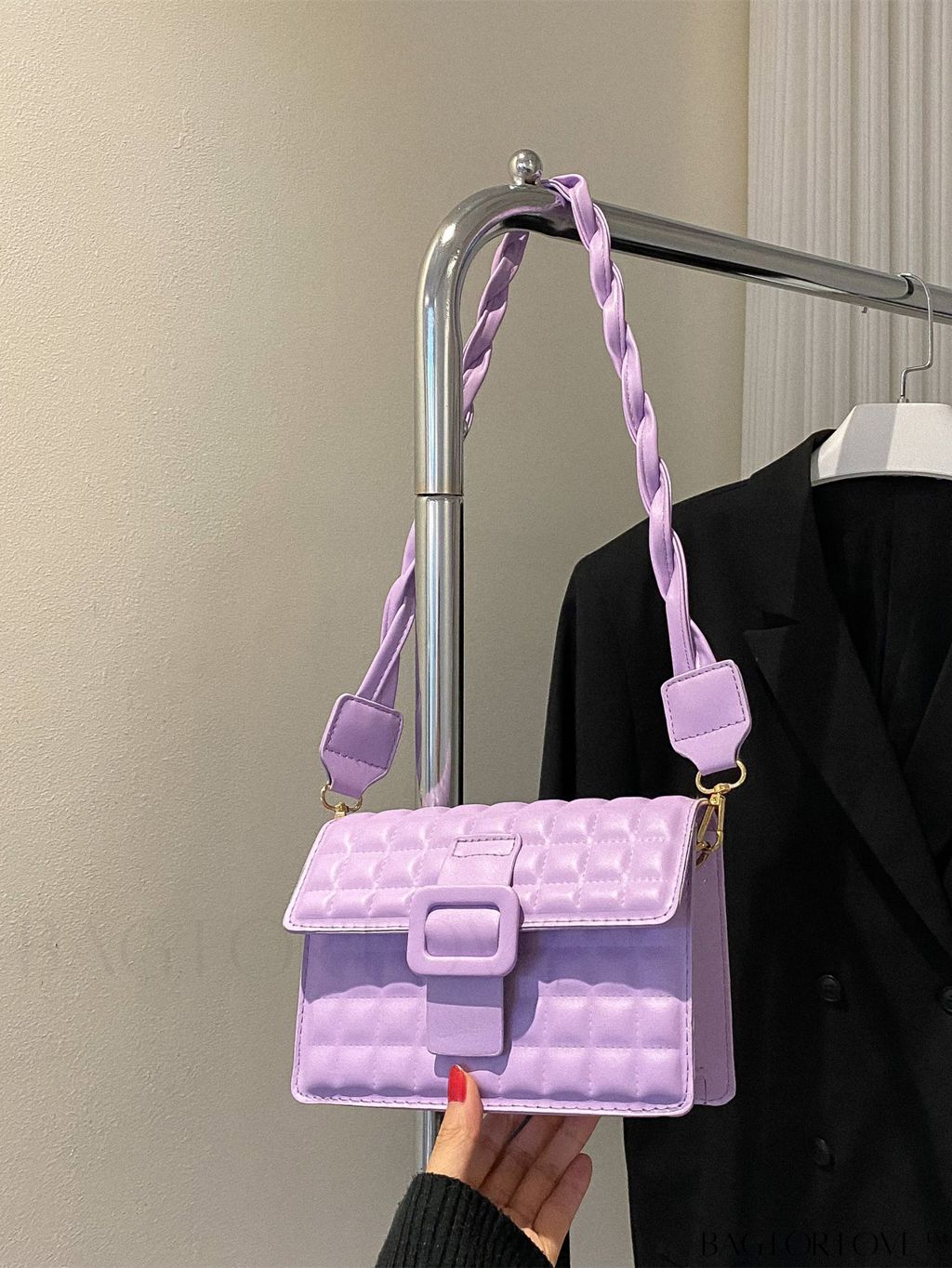 BagForLove - Compact Quilted Square Bag with Elegant Buckle Flap