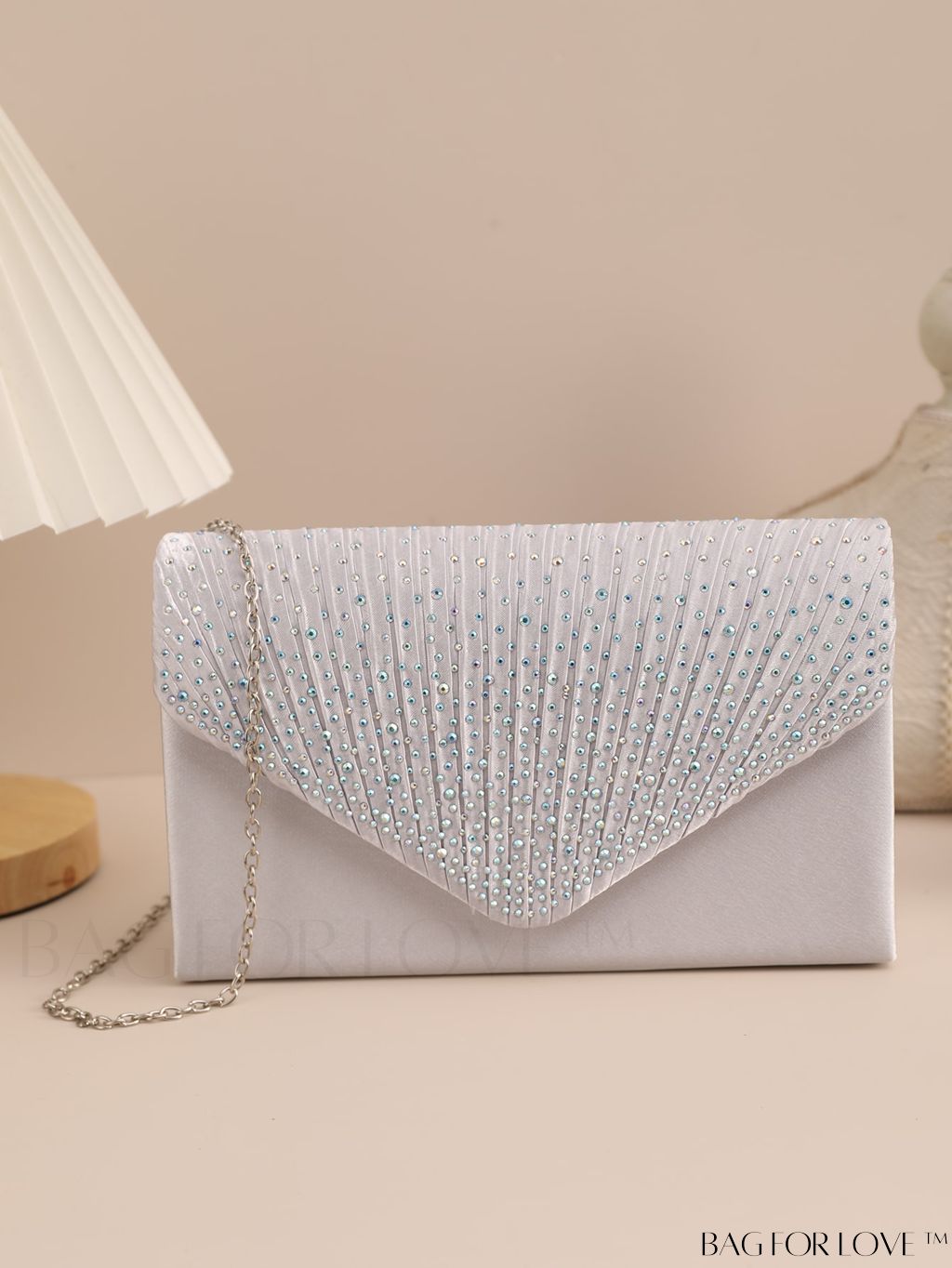 BagForLove - Compact Pleated Envelope Bag with Sparkling Rhinestone Embellishment
