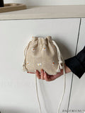 BagForLove - Womens Beach Bucket Straw Bag with Floral Applique, Drawstring Crossbody Purse (5.1 X 5.9 X 1.9)