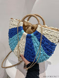 BagForLove - Summer Beach Travel Straw Bag with Color Block Drawstring Detail