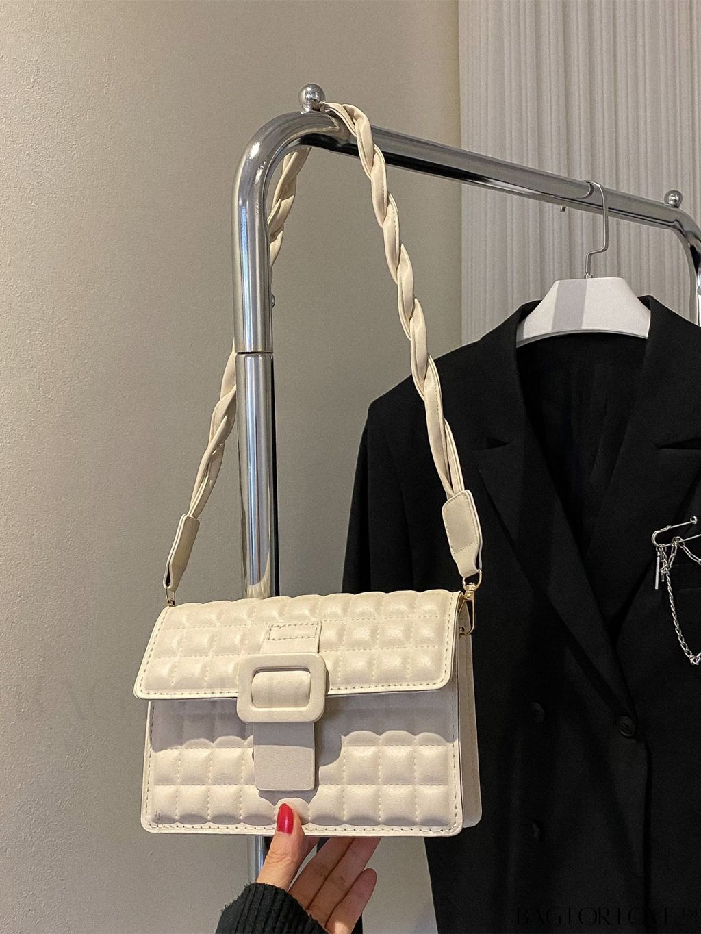 BagForLove - Compact Quilted Square Bag with Elegant Buckle Flap