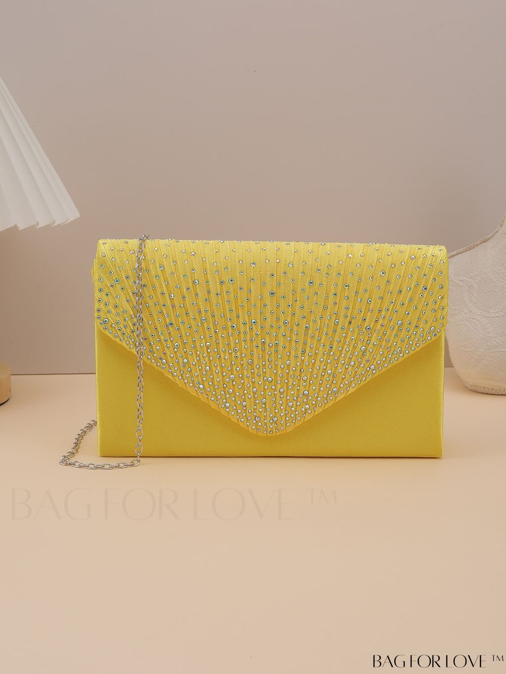 BagForLove - Compact Pleated Envelope Bag with Sparkling Rhinestone Embellishment