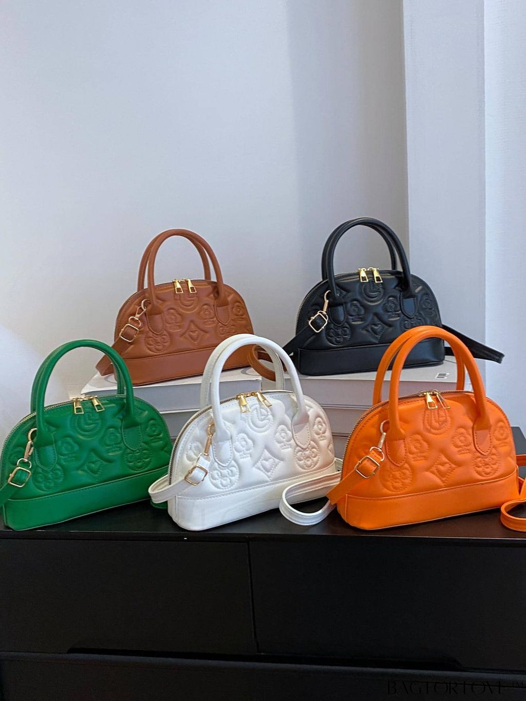 BagForLove - Stylish Geometric Clamshell Bag with Dual Handles and Adjustable Crossbody/Handheld Strap