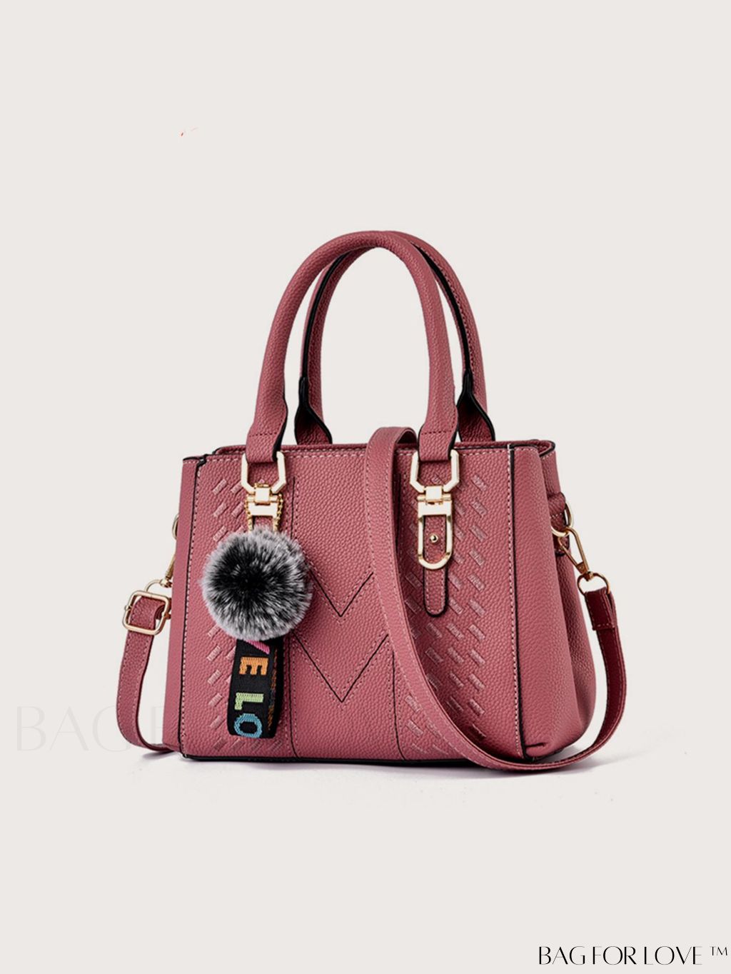 BagForLove - Embroidered Square Bag with Pom Pom Decor, Trendy PU Crossbody Satchel for Women, Mothers Day Gift