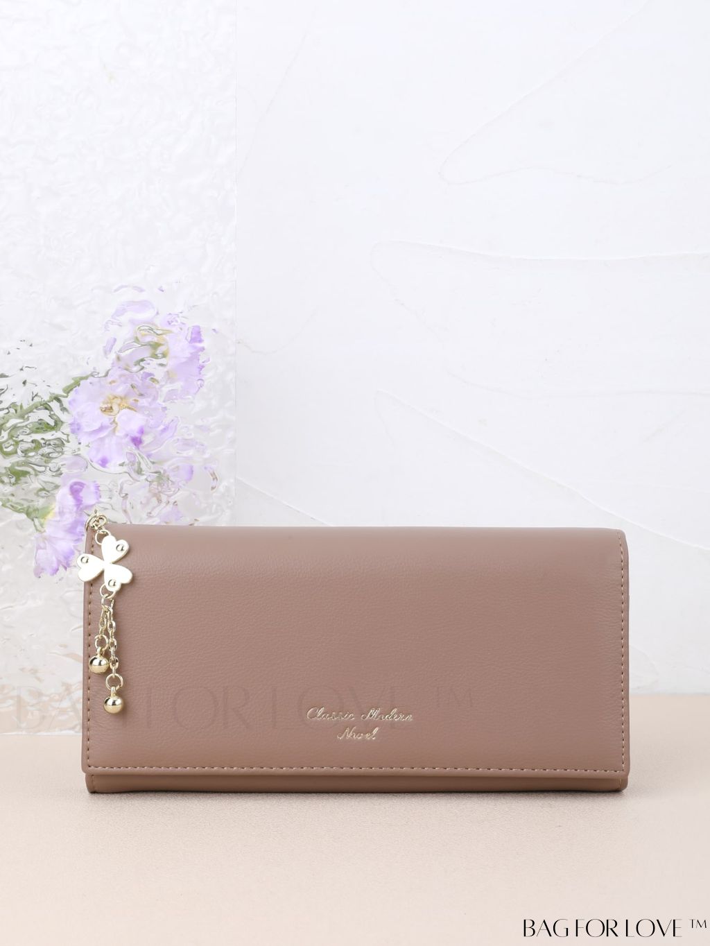 BagForLove - Stylish Long Wallet with Clover Decor and Letter Graphics