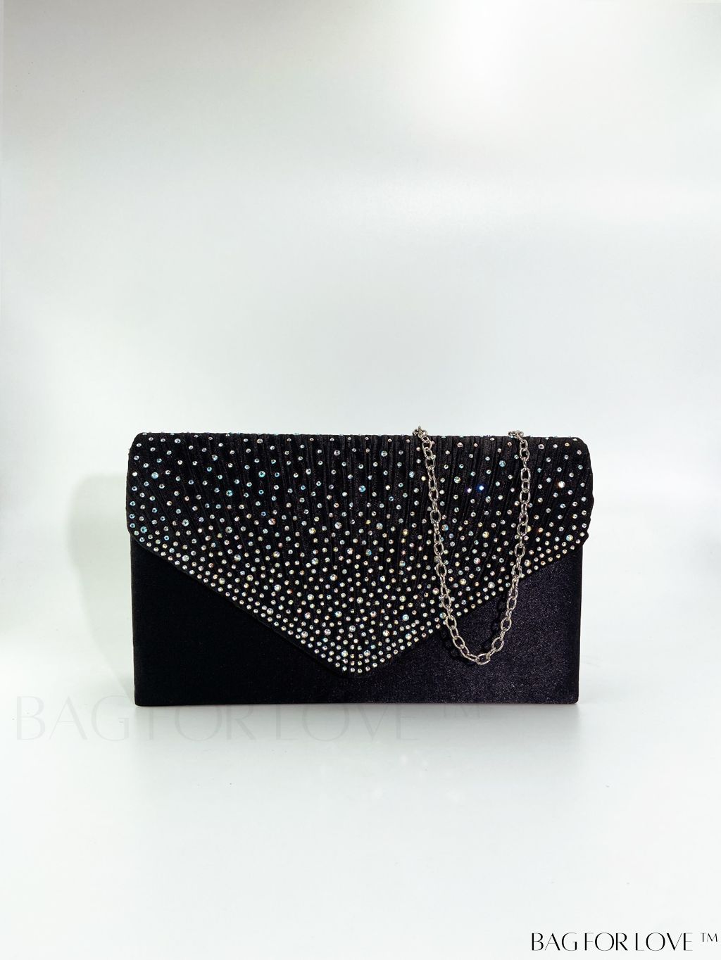 BagForLove - Compact Pleated Envelope Bag with Sparkling Rhinestone Embellishment