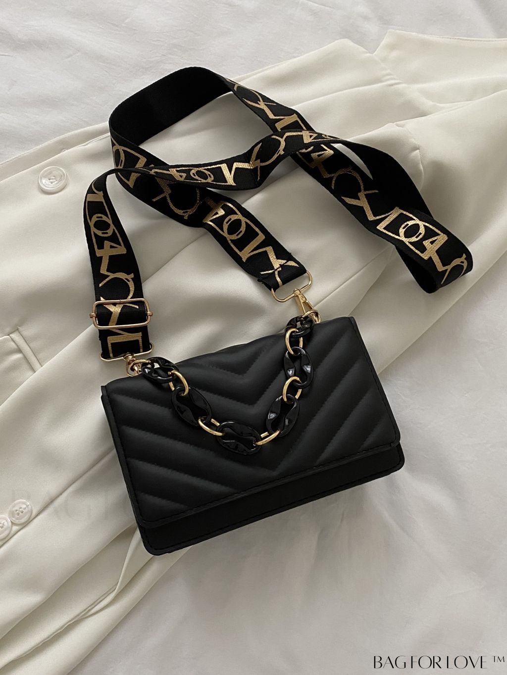 BagForLove - Chic Chevron Quilted Mini Square Bag with Metallic Finish and Chain Detail Flap